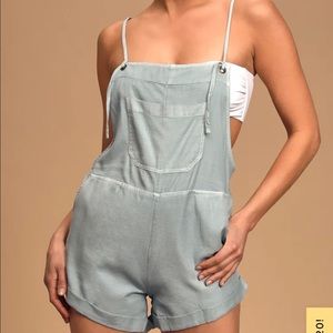 Wild Pursuit Light Blue Chambray Short Overalls by Billabong